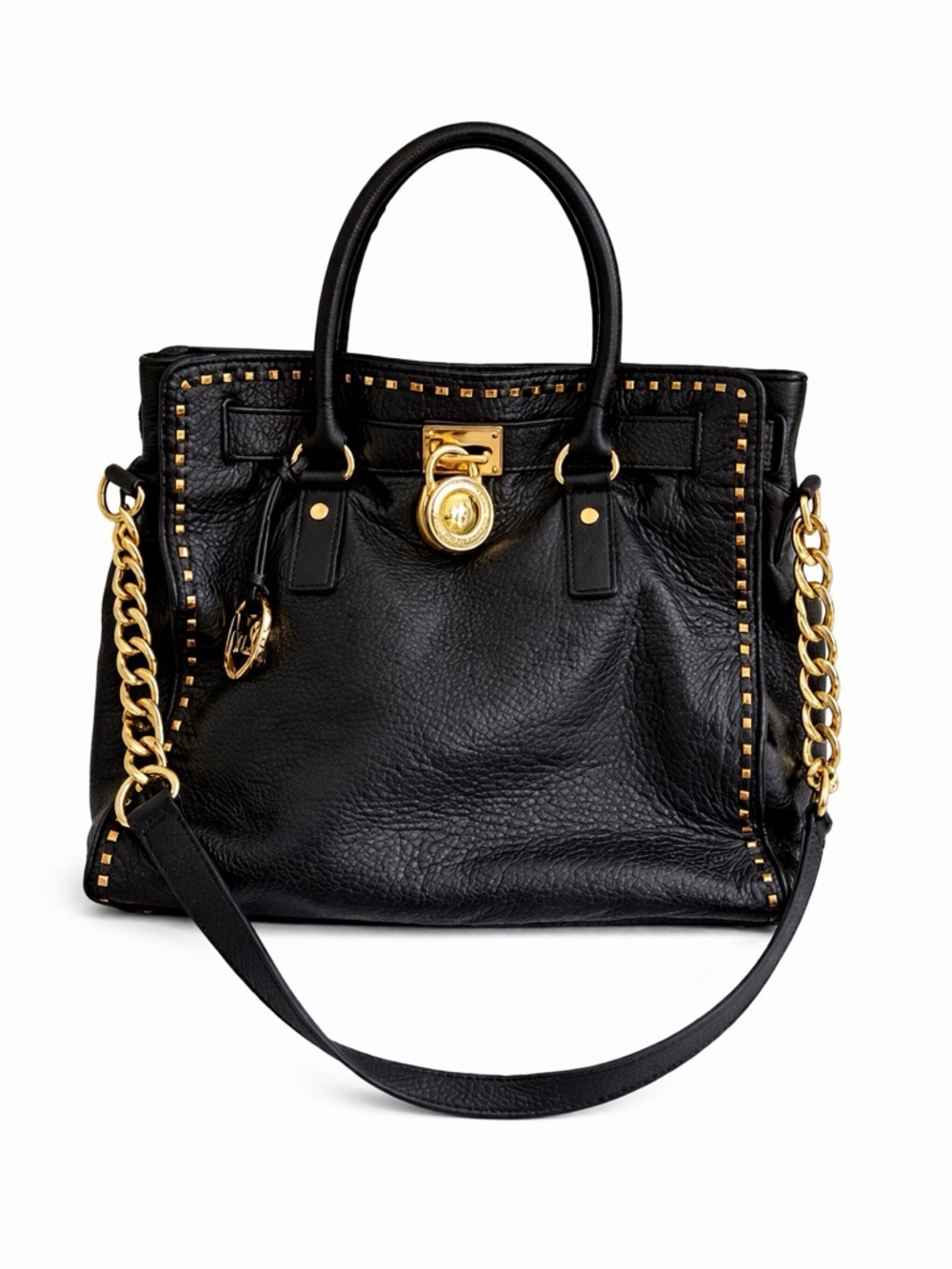 Michael Kors Hamilton Black Leather Satchel Shoulder Bag